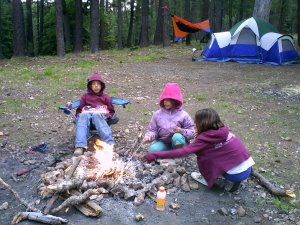 The kids get their own campfire. 